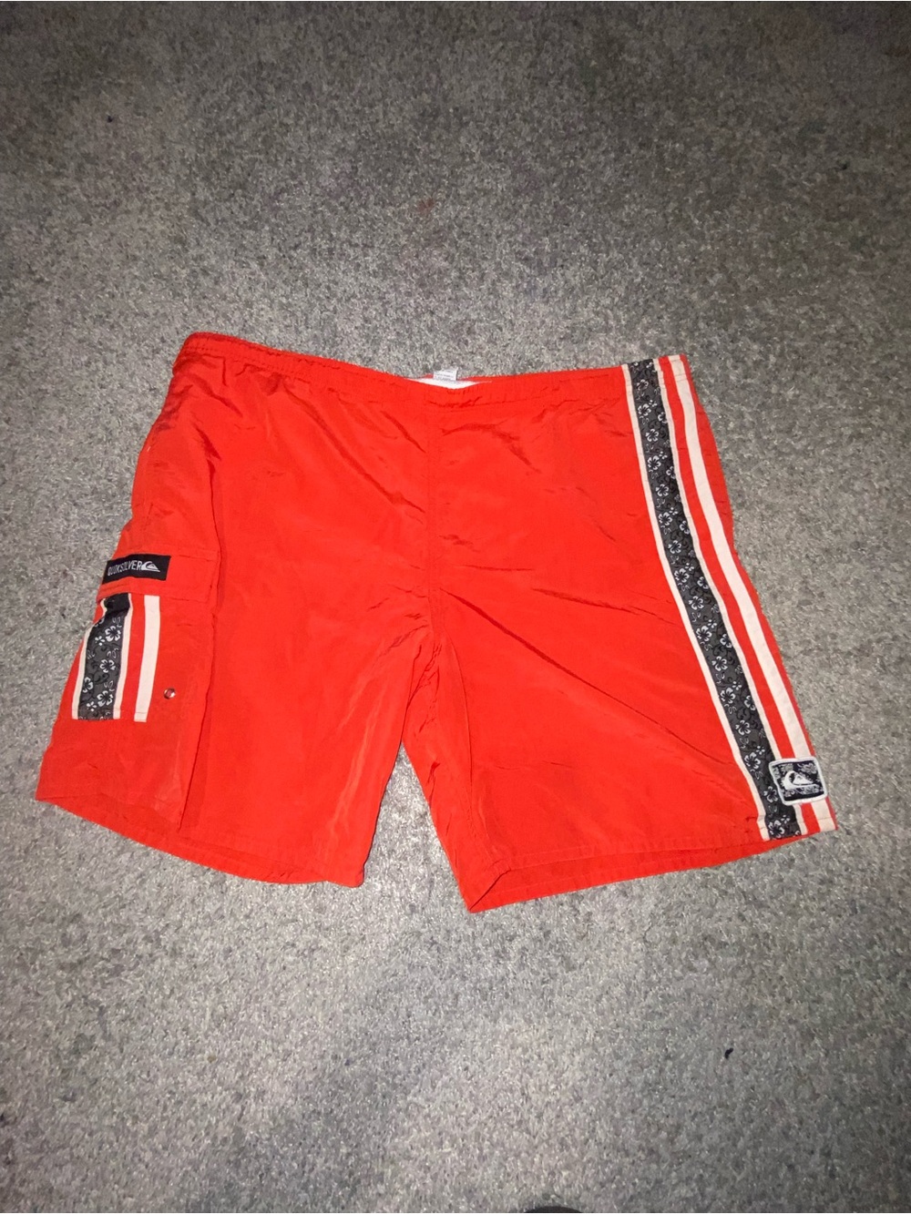 Quicksilver vintage Bright Red Men's Swim Trunks with Side Stripe